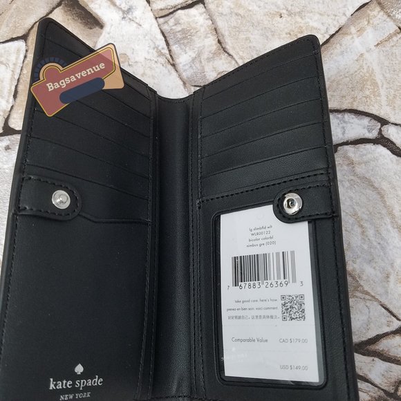 Staci Colorblock Large Slim Bifold Wallet in Nimbus Grey White Multi Kate Spade - Picture 7 of 7